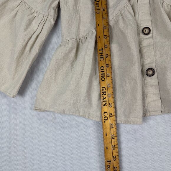 Boho Altar'd State Linen Cream Peasant Top Size M Balloon Sleeve Cottagecore - Picture 9 of 10